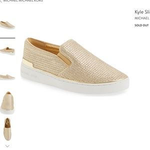 Kyle Metallic Perforated Leather  Sneakers Gold